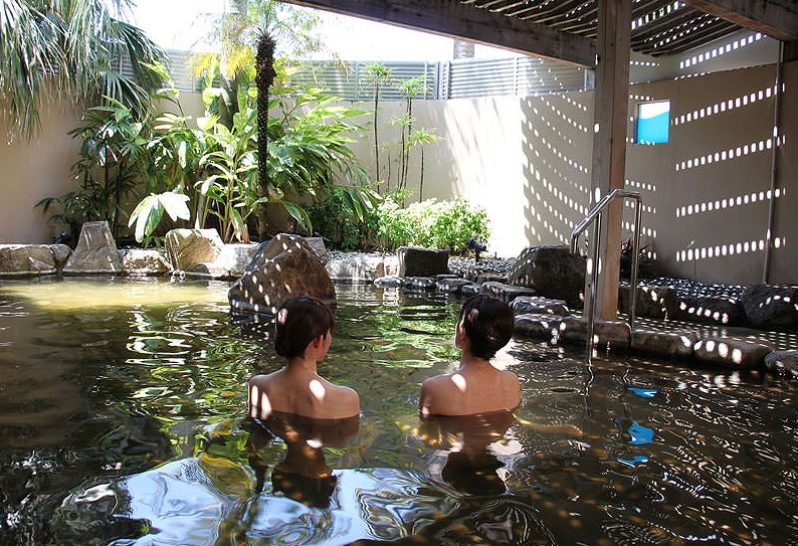 Outdoor rotenburo hot-spring bath at a Miyazaki onsen resort